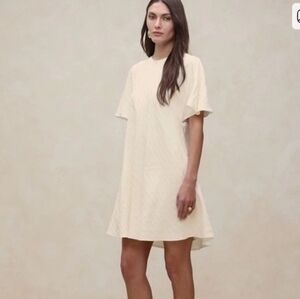 NWT Banana Republic Iced Vanilla Ivory Striped Viscose Linen Mini Dress S